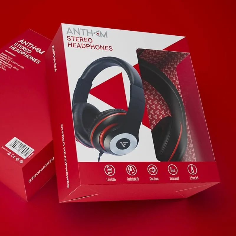 Anthem stereo headphone packaging mockup – alternate layout