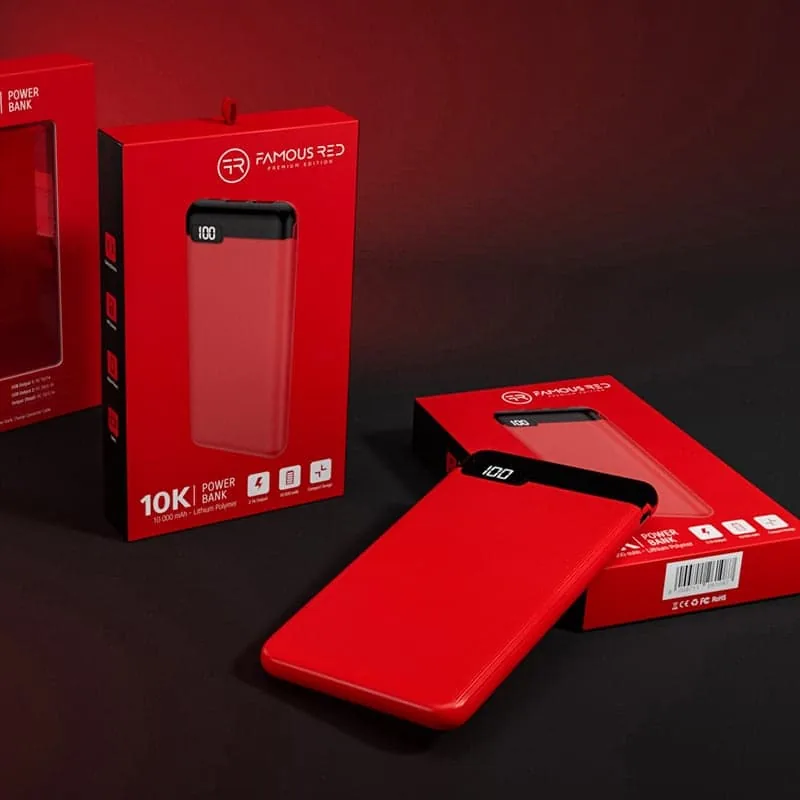Famous Red 10,000mAh powerbank packaging