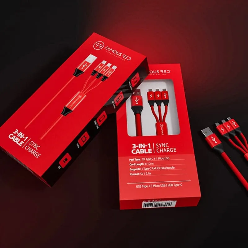 Famous Red 3-in-1 charging cable packaging