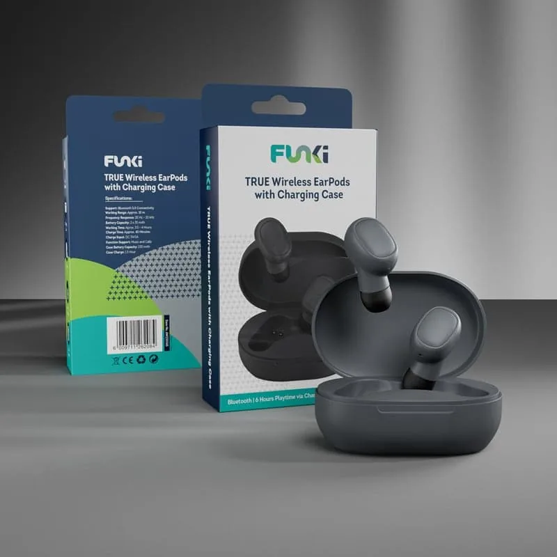 Funki TWS Bluetooth earpods packaging 3D render