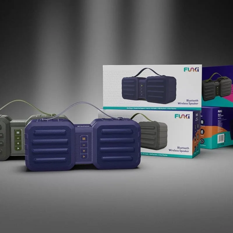 Funki wireless Bluetooth speaker packaging – front view