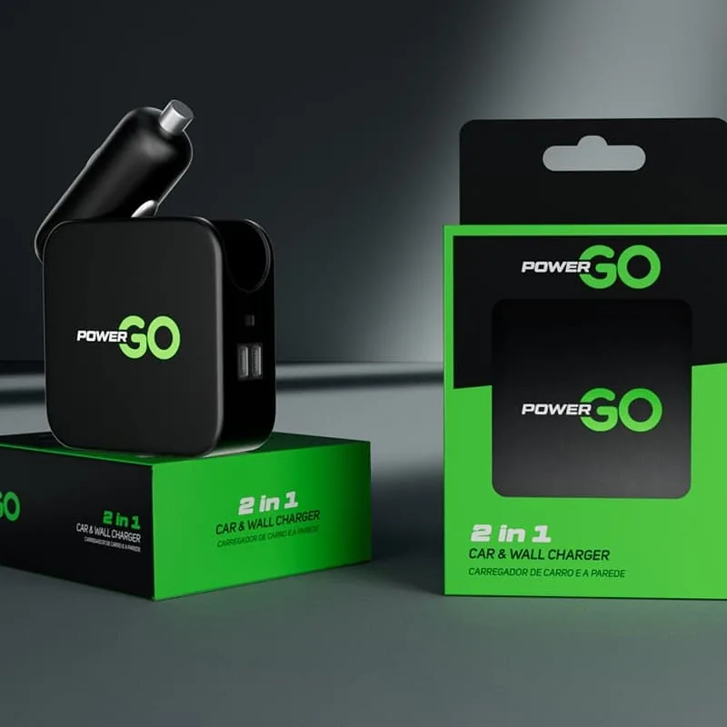 PowerGo 2-in-1 wall charger packaging front