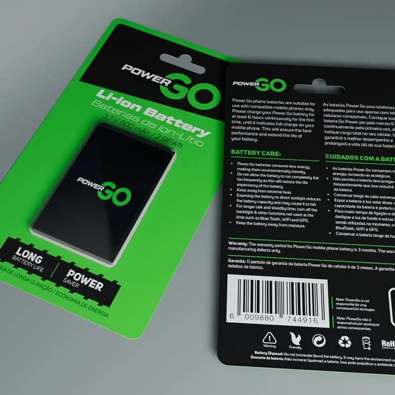 PowerGo mobile phone battery packaging back