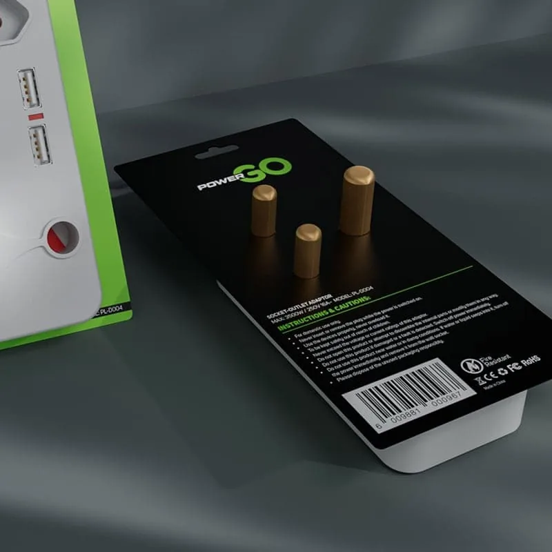 PowerGo multi-plug adaptor packaging front
