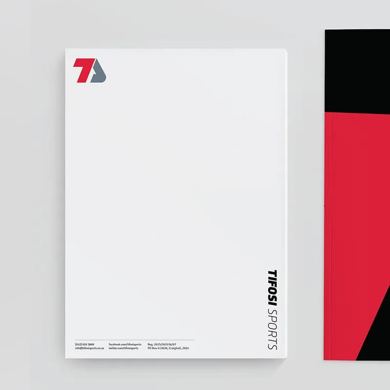Tifosi Sports letterhead and presentation folder