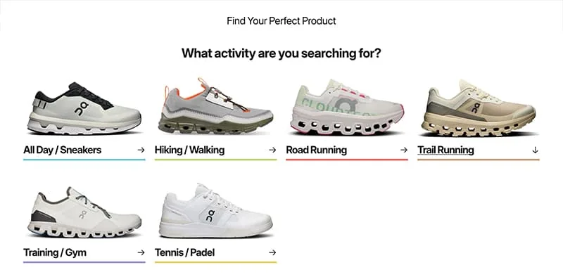 Custom product finder for On running shoes
