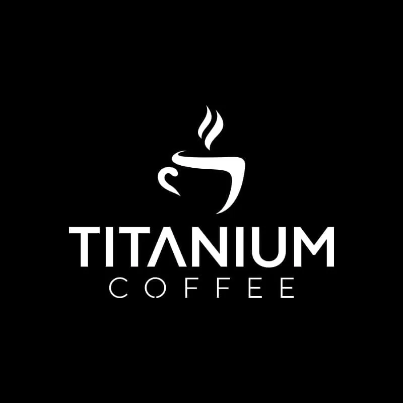 Titanium Coffee logo – white on black