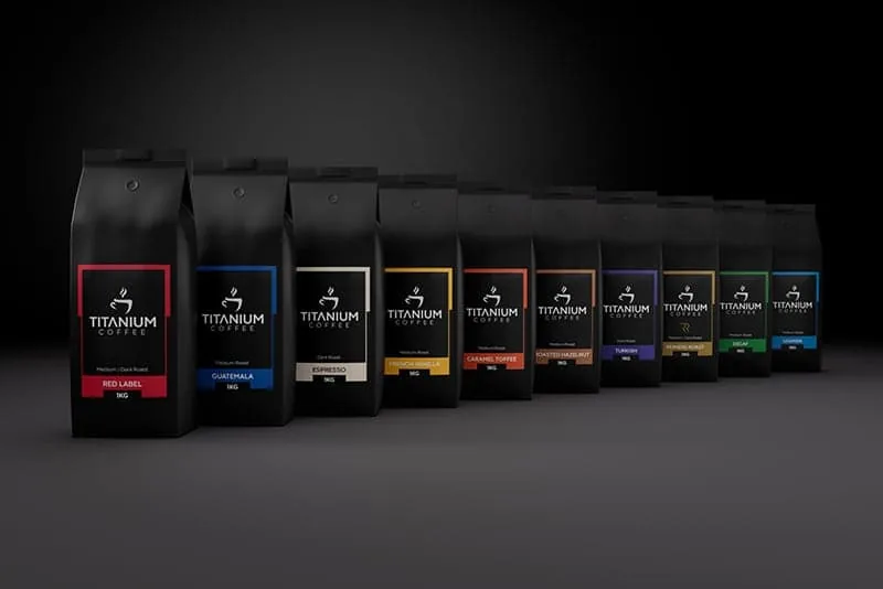Titanium Coffee 3D packaging mockup – front and back