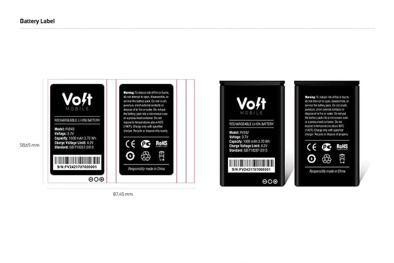 Volt Mobile battery label packaging artwork